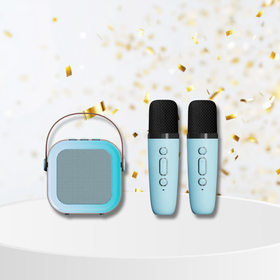 Przenośny zestaw karaoke Bluetooth z 2 mikrofonami i LED RGB – Magic Voice, niebieski