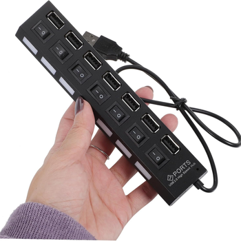 Aktywny HUB USB 2.0 7-portowy z włącznikami – szybki rozdzielacz USB do komputera