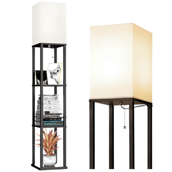 Lampa stojąca podłogowa LED 2w1 z półkami – regał 160 cm