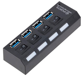 4-portowy HUB USB 3.0 z włącznikami, szybka transmisja 5Gb/s, Hot Plug&Play, kompatybilność 