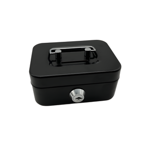 Metalowa kasetka na pieniądze z zamkiem i funkcją skarbonki – czarna mini sejf 8,5×11,5×5,5 cm