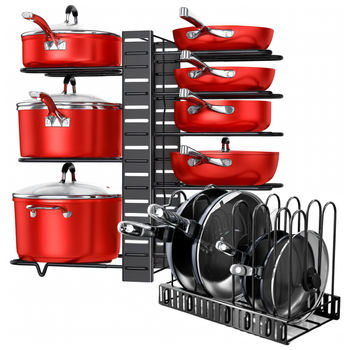 Organizer na patelnie i pokrywki 4-poziomowy – 8 miejsc, metalowy