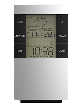 STACJA POGODY zegarek budzik kalendarz srebro czarny ZG4