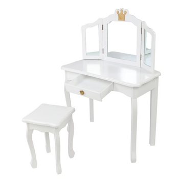 Toaletka dla dziewczynki White Dream drewniana z lustrem i taboretem drewniana z lustrem i taboretem