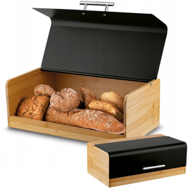 Chlebak kuchenny metalowo-bambusowy nowoczesny czarny 36 cm