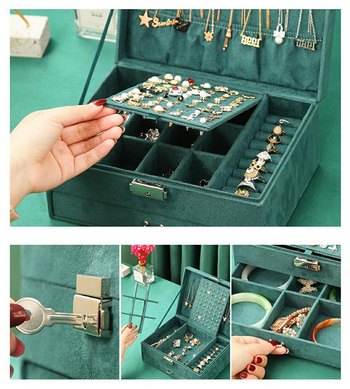 Funkcjonalny ORGANIZER na BIŻUTERIĘ Kuferek 23x17x10,5cm zielony CA7