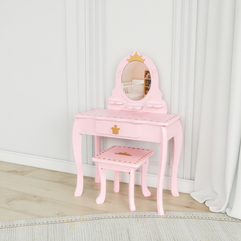 Toaletka dla dziewczynki różowa PinkDream LUXE z lustrem i taboretem