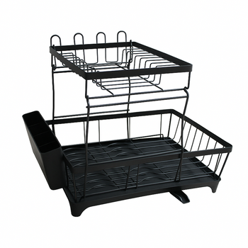 Dwupoziomowa suszarka do naczyń z odpływem – organizer na talerze, miski i sztućce