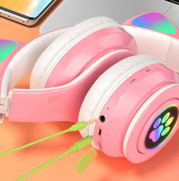 Bezprzewodowe SŁUCHAWKI nauszne dla dzieci LED RGB bluetooth turkusowe ZS7D