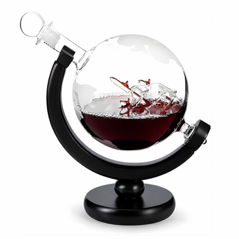 Zestaw do whisky – karafka globus 1000 ml, 2 szklanki, granitowe kostki XXL