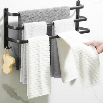 Metalowy wieszak łazienkowy loft – czarny mat, 3 ramiona i haczyki, 59 cm