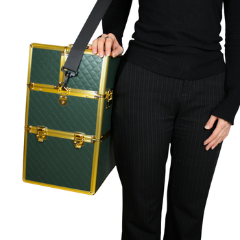 Kufer kosmetyczny XXL na makijaż lakiery organizer dla kosmetyczki zielono-złoty