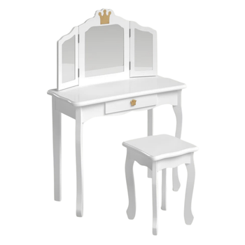 Toaletka dla dziewczynki White Dream drewniana z lustrem i taboretem drewniana z lustrem i taboretem