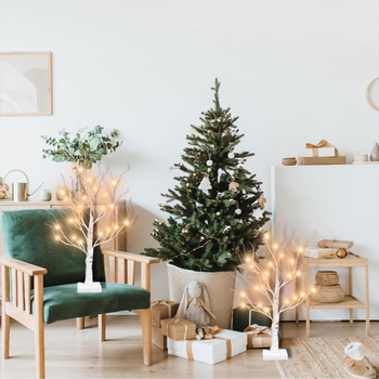 Drzewko LED brzoza 60 cm – dekoracja świetlna, 24 ciepłe diody, zasilane USB lub baterie