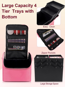 Organizer kosmetyczny różowy 24×28×19 cm – kuferek na makijaż z przegródkami różowy