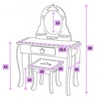 Toaletka dla dziewczynki różowa PinkDream LUXE z lustrem i taboretem
