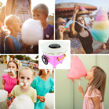 Maszyna do Waty Cukrowej 500W +10 patyczków Szybka Idealna na Przyjęcia i Domowe Wydarzenia różowa 