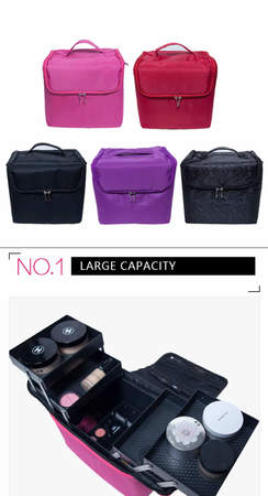 Organizer kosmetyczny różowy 24×28×19 cm – kuferek na makijaż z przegródkami różowy