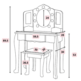 Toaletka dla dziewczynki biała z lustrem LED WhiteDream z taboretem