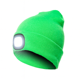 Zielona czapka zimowa z latarką LED USB – 4 tryby świecenia, ciepła i praktyczna