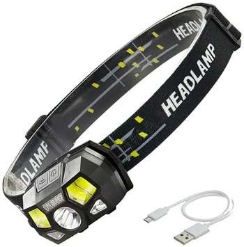 Latarka czołowa LED CREE i COB 1200 lm – wodoodporna, wstrząsoodporna, 6 trybów 10W czarna ZD112
