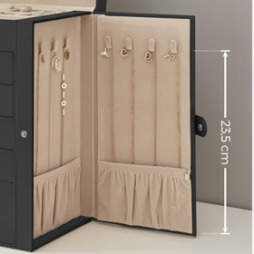 Szkatułka na biżuterię XXL czarna – organizer 6 poziomów, szuflady, panele