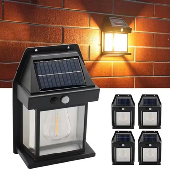 Kinkiet solarny LED retro z czujnikiem zmierzchu – lampa ogrodowa elewacyjna E27