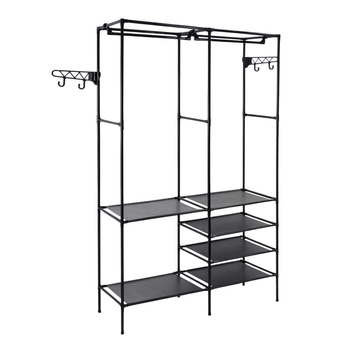 Czarny wieszak metalowy z półkami – stojak na ubrania 108×174 cm