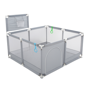 Kojec dla dziecka 130x130 cm – bezpieczny suchy basen, kojec z siatką, wejście na zamek, uchwyty do nauki chodzenia, szary + torba