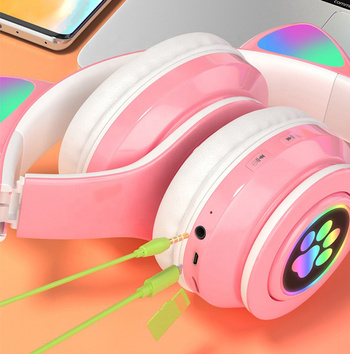 Bezprzewodowe SŁUCHAWKI nauszne dla dzieci LED RGB bluetooth turkusowe ZS7D