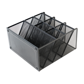 Metalowy organizer biurowy i kosmetyczny z 10 przegródkami – czarny, elegancki, 27×21×10 cm