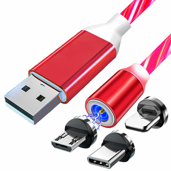 Magnetyczny KABEL do Telefonu USB-CMICRO Podświetlenie LED 100cm czerwony KK21W