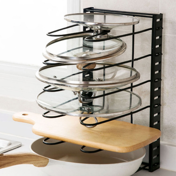 5-poziomowy organizer na patelnie, garnki i pokrywki – regulowany, pionowy i poziomy czarny