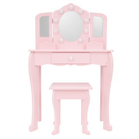 Toaletka dla dziewczynki z lustrem i podświetleniem różowa Pink Dream LED z taboretem
