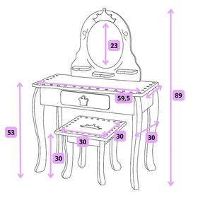 Toaletka dla dziewczynki różowa PinkDream LUXE z lustrem i taboretem