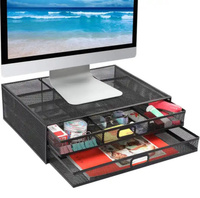 Metalowa podstawka pod monitor lub laptop z szufladami – czarna, wentylowana