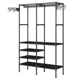Czarny wieszak metalowy z półkami – stojak na ubrania 108×174 cm