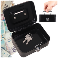 Metalowa kasetka na pieniądze z zamkiem i funkcją skarbonki – czarna mini sejf 8,5×11,5×5,5 cm