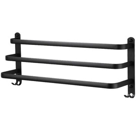 Metalowy wieszak łazienkowy loft – czarny mat, 3 ramiona i haczyki, 59 cm