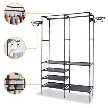 Czarny wieszak metalowy z półkami – stojak na ubrania 108×174 cm