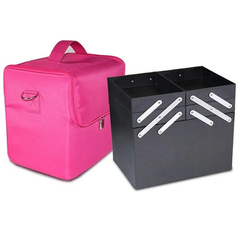 Organizer kosmetyczny różowy 24×28×19 cm – kuferek na makijaż z przegródkami różowy
