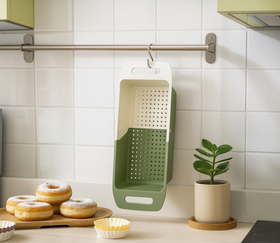 Regulowany ociekacz do naczyń 34–44cm – biało-zielony, z funkcją durszlaka