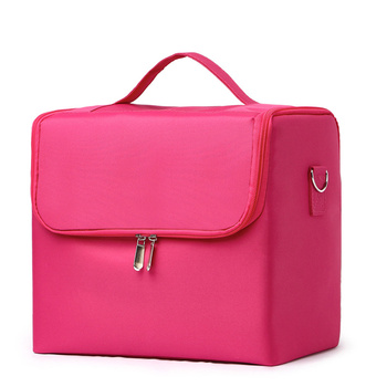 Organizer kosmetyczny różowy 24×28×19 cm – kuferek na makijaż z przegródkami różowy
