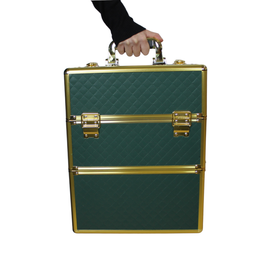 Kufer kosmetyczny XXL na makijaż lakiery organizer dla kosmetyczki zielono-złoty