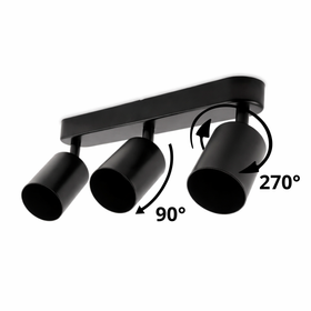 Oprawa sufitowa 3× GU10 czarna – listwa natynkowa z regulowanymi tubami