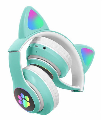 Bezprzewodowe SŁUCHAWKI nauszne dla dzieci LED RGB bluetooth turkusowe ZS7D