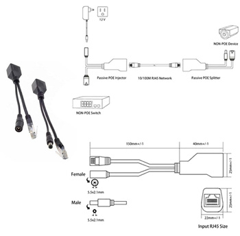 Adaptery PoE RJ45 DC 2.1/5.5 do monitoringu - zestaw 2 szt. dla przesyłu danych i zasilania RJ12 