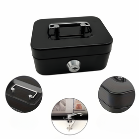 Metalowa kasetka na pieniądze z zamkiem i funkcją skarbonki – czarna mini sejf 8,5×11,5×5,5 cm