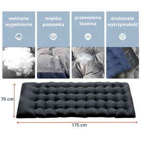 Leżanka ogrodowa leżak turystyczny regulowany łóżko plażowe + materac + poduszka 190x70x30cm szare