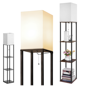 Lampa stojąca podłogowa LED 2w1 z półkami – regał 160 cm